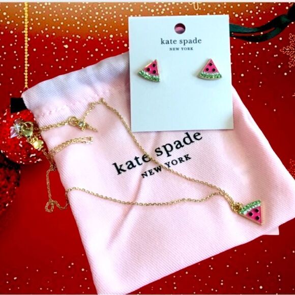 KATE SPADE WATERMELON EARRINGS AND NECKLACE SET PERFECT PICNIC - Picture 3 of 3